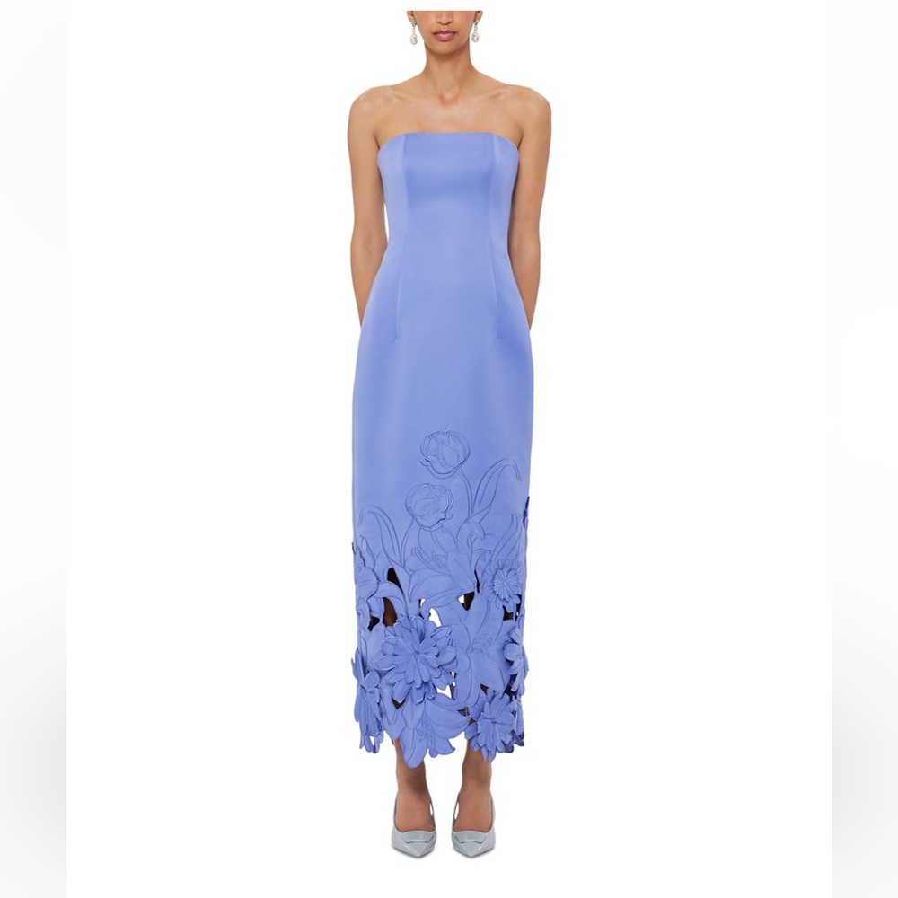 NWT LEO LIN Rayna Appliqué Bustier Maxi Dress Moonlight US 12